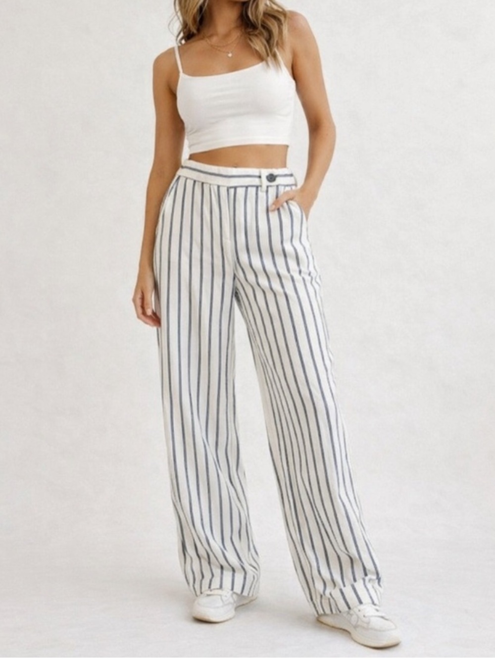 J. Jill White Wide-Leg Pants with Navy Stripe size 6p